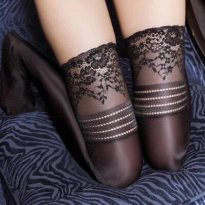 Women Sexy Wide Lace Silicone Stay Up Stockings Satin Shiny Thigh High Stockings - Picture 1 of 19