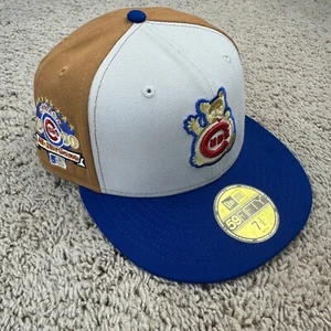 Chicago Cubs Hat New Era 5950 Fitted 7 3/8 1990 ASG Patch Team Logo Tan White - Picture 1 of 9