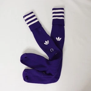 Vintage 80's Adidas Trefoil Tube Socks Purple / White Striped NOS Adult L - Picture 1 of 4