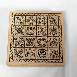 Sello de goma bloque madera diseño floral cuadrado K-1305 PSX 4,5"X 4,5" - Imagen 1 de 4