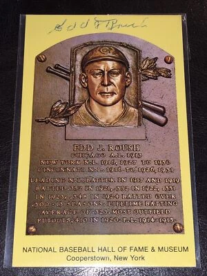Autographed EDD ROUSH Hall of Fame Gold Plaque Post Card JSA Authenticated - Image 1 of 4