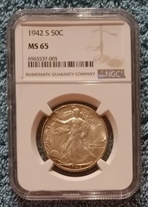 1942-S Walking Liberty halber Dollar, NGC MS65; knapp als Edelstein UNC, Kriegsausgabe - Bild 1 von 4