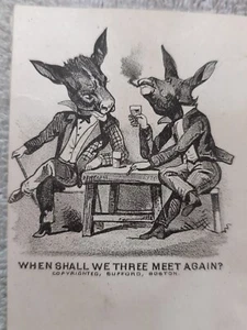 Donkeys Drinking Smoking Anthropomorphic Victorian Trade Card When Shall We Meet - Picture 1 of 4