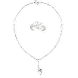 Sterling Silber Delfine Fußkettchen und Zehenring Set - Bild 1 von 5