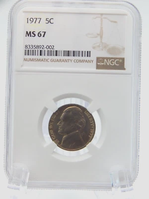 1977 - FIVE CENT - Jefferson Nickel - GRADED - NGC MS 67 (BT755) - Imagem 1 de 4