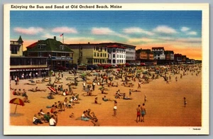 Postcard Old Orchard Beach ME c1940s Enjoying the Sun & Sand Boardwalk Bathers - Picture 1 of 2