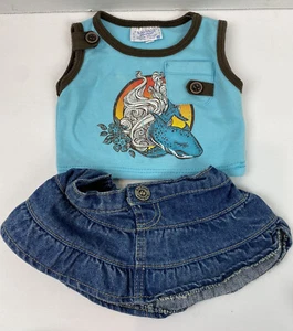 Build a Bear Jeansrock und blaues Tanktop mit Hai Fisch LESEN #22D  - Bild 1 von 5