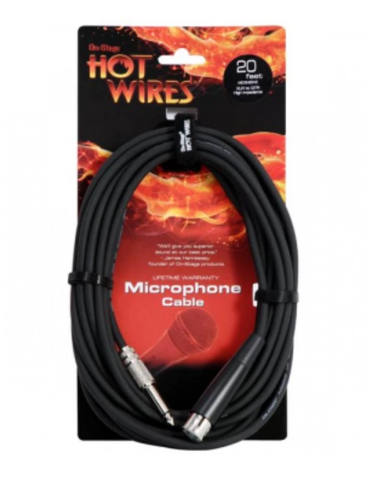 On-Stage- Hot Wires, MC12-20Hz, cabo de microfone Hi Z, 1/4" a XLR fêmea, 20' - Imagem 1 de 1