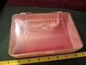 RARE VINTAGE 1950s Hommer Sewing Jewelry Trinket Box Pink Marble - Picture 1 of 3
