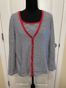 Chicos 2 Piece Tank And Cardigan Size 2 Nautical Cotton Stretch EUC - Picture 1 of 16