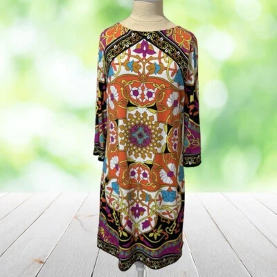 NICOLE MILLER Dress Womens M Retro Shift Boho Mod Multicolor Geometric 70s EUC - Image 1 of 4