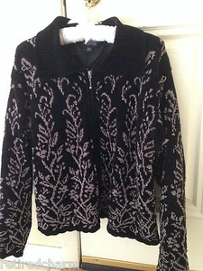 ❤CHAQUETA DE SUÉTER CÁRDIGAN CON CREMALLERA DESIGNS ICELANDIC ~ FORRADA NEGRA MALVA GRANDE❤ - Imagen 1 de 5