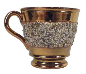 Copper Luster Cup Mug Blue Sand Texture Pink Luster Band Inside Antique - Picture 1 of 7