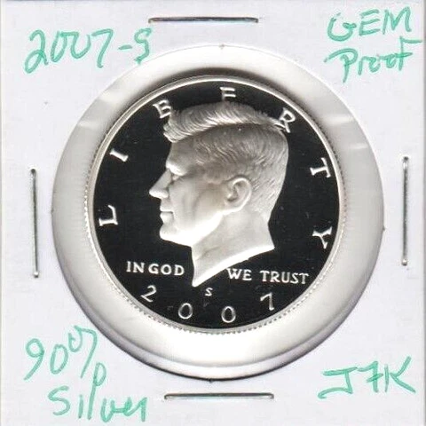 2007 s Kennedy Half Dollar 90% SILVER Proof Frosty Coin Eye Candy John F JFK ST Cover