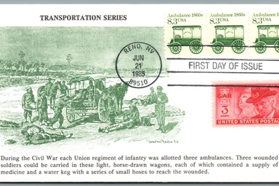 First Day Issue 1985-TRANSPORTATION SERIES Ambulance 1860s GAR 3 CENTS-pB314 - Image 1 of 4