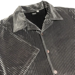 VTG Amplify Mens Silver Velour Button Up Shirt Sz L Y2K Rave Club Velvet Ribbed - Picture 1 of 16