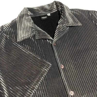 VTG Amplify Mens Silver Velour Button Up Shirt Sz L Y2K Rave Club Velvet Ribbed - Image 1 of 4