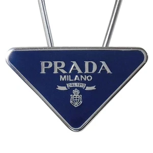 PRADA Authentic Key Ring Triangle Logo Steel Enamel Blue W5cmxH7cm with Box New - Picture 1 of 5