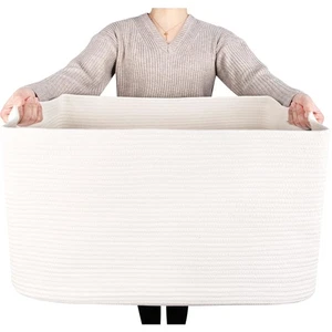 22in Extra Large Blanket Basket Holder Living Room, Rectangle Rope Woven Stor... - Picture 1 of 8