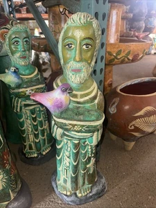 Mexikanische Ton Statue des Heiligen Franz von Assisi mit Vogel - rustikale Volkskunst - 30" hoch - Bild 1 von 5