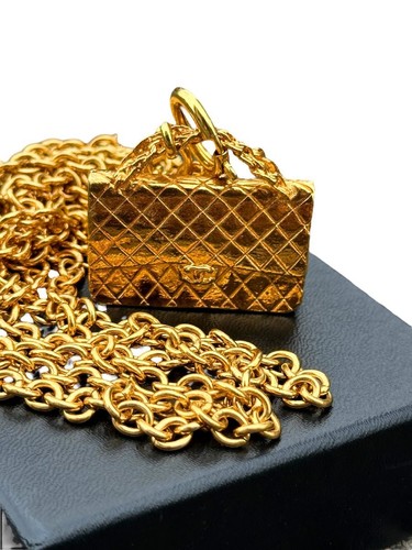 CHANEL Collana Vintage Borsa Cf Motivo Forma Marca Coco Catena Lunga Oro B