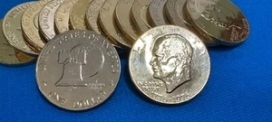 Moneta da 1 dollaro Bicentenario 1976 Eisenhower IKE PLACCATA ORO 24K - Foto 1 di 1