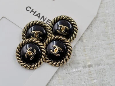 Set of 4 of vintage Chanel buttons. Black with Gold trim 1 in/ 25 mm - Image 1 of 4