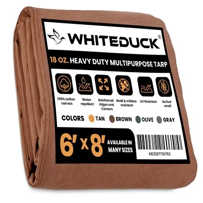 WHITE DUCK OUTDOORS WHITEDUCK Heavy Duty Tarp Waterproof Canvas Tarp 18 Oz 100% Cotton Tarpaulin Tan