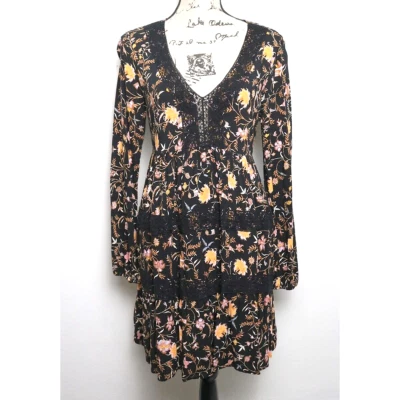 Y2K Xhilaration JR Women S Tiered Mini Dress Whimsigoth Dark Fairycore Lace Boho - Image 1 of 4