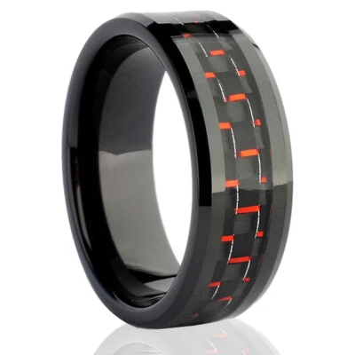 🔥NUEVO Anillo de Carburo de Tungsteno Para Hombres Negro Fibra de Carbono Promesa Alianza de Boda 8-14 Foto 1 de 4