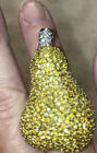 Vintage HUGE HEAVY 925 Sterling Silver Yellow Clear Rhinestone Pear Ring 7 1/2