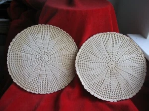 Antique Handmade Two Crochet Cream Colored Trivet-Pot Holder - Picture 1 of 12