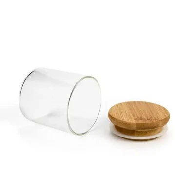 400ml empty mini high quality clear glass spice storage jar with bamboo cork lid - Image 1 of 4