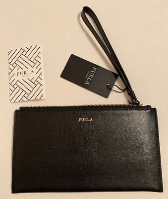 FURLA Italia Textura Genuina Cuero Muñequera Billetera Bolso sin asas Sobre Negro Nueva Etiqueta Foto 1 de 4