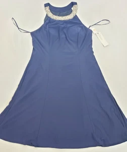 vestito donna nuovo SCARLET SC106277VS S269260 blu navy poliestere spandex tg 12 $98 - Foto 1 di 12