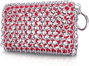 Cast Iron Scrubber,Chain Mail Scrubber with Silicone Insert,316 Stainless Steel - Picture 1 of 11