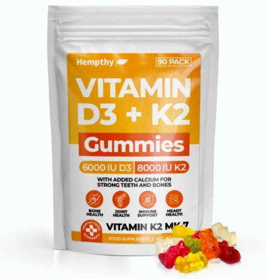 HEMPTHY Vitamin D3 K2 - Vitamin gummies - PK90 - High Strength - Immune & Bone