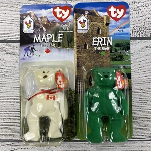 TY 90’s Teenie Beanie Bebés Arce Mini Oso Blanco y Erin Verde Peluche Irlandés NUEVO - Imagen 1 de 5