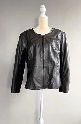 Sejour Nappa Lambskin Brown Leather Collarless Jacket Womens 16W Plus - Image 1 of 4