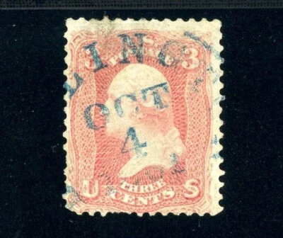 Scott 64 Used FVF US 1861 Washington Blue Cancel SCV $550+ - Image 1 of 2