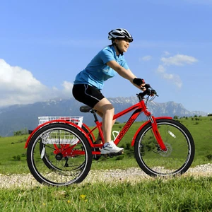 Adult Mountain Tricycle, 7 Speed Three Wheel Bike, 24/26/27.5 Inch Adults Trikes - Picture 1 of 78