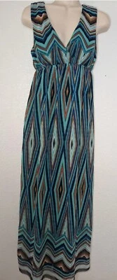 VESTIDO MAXI CYNTHIA ROWLEY NEW YORK Mujer MULTI RAYAS CUELLO EN V FORRADO NUEVO CON ETIQUETAS Talla 8 Foto 1 de 4