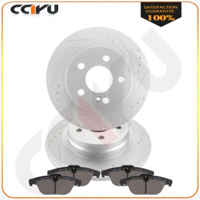 Fits Mercedes-Benz C250 12-15 Sedan Coupe Slotted Rear Brake Rotors Ceramic Pads Foto 1 de 4