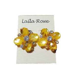 Vintage Laila Rowe Clip On Earrings Jonquil Yellow & Clear Stones - Picture 1 of 9