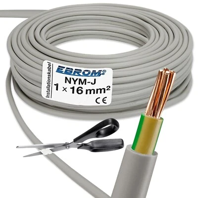 DIVERSE MARKENHERSTELLER (2,99€/m) NYM-J 1x16 mm² Kabel - Mantelleitung- Feuchtraum - Meterware