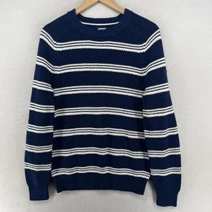 LANDS END Sweater Mens S 34-36 Drifter Striped Rib Jumper Pullover Cotton Blue - Picture 1 of 13