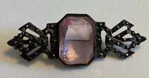 Large Pink Rhinestone Center Bar Pin Brooch Vintage Costume Jewelry Estate Find - Picture 1 of 3