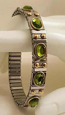 Silver Peridot Gemstone Bracelet Adjustable Bangle Gold 24k Hnmde Jewelry 2.5ct  - Image 1 of 4