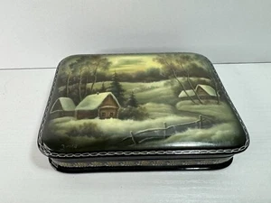 Handbemalte russische Lackdose Perlmutt Intarsien Szene 5" signiert - Bild 1 von 14