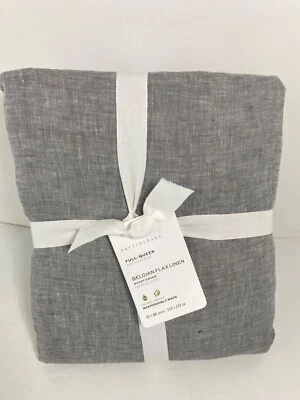 Capa de edredom Pottery Barn completa rainha linho belga pedra bandeira cinza nova com etiquetas - Imagem 1 de 4